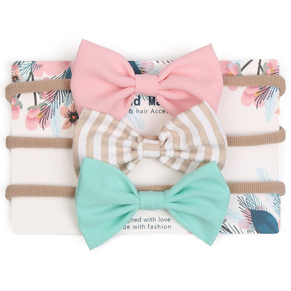 3pcs/lot Cute Bow Baby Headband for Girl Nylon Head Bands Turban Newborn Headbands Hairbands for Kids Baby Hair Accessories