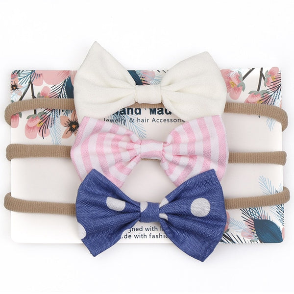 3pcs/lot Cute Bow Baby Headband for Girl Nylon Head Bands Turban Newborn Headbands Hairbands for Kids Baby Hair Accessories